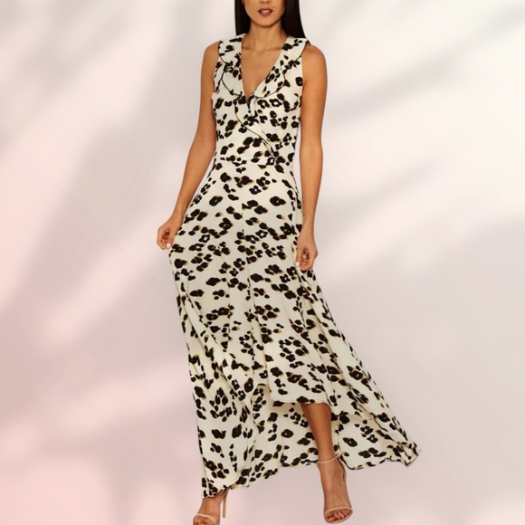 AX Paris Dresses & Skirts - AX Paris Cream Maxi Dress with Black and Brown Spot Print